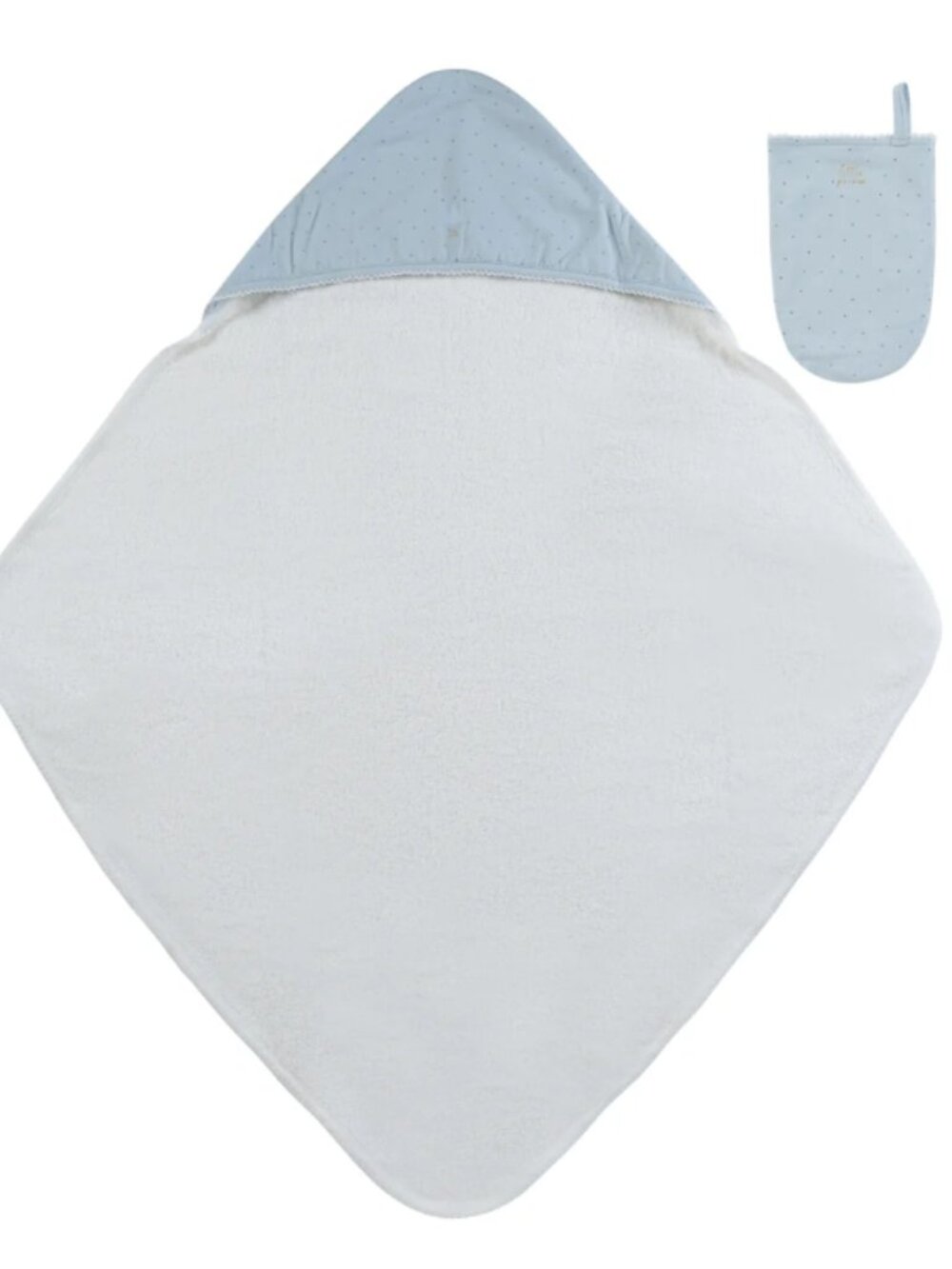 Kipp Light Blue Little Crown Baby Boy Hooded Towel and Mit Set Polka Dot 30x30